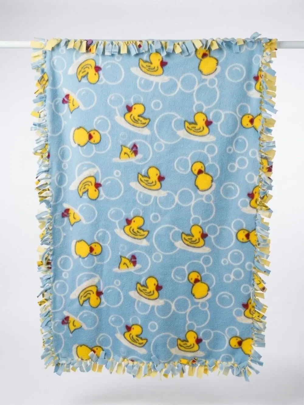 VTG Blue Yellow Duckling Flannel Unisex Baby Blanket Mat Fringes Novelty Nature